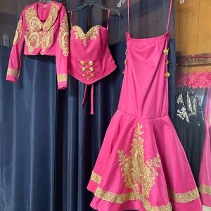 Pink and Gold Embroidered Dress Set
